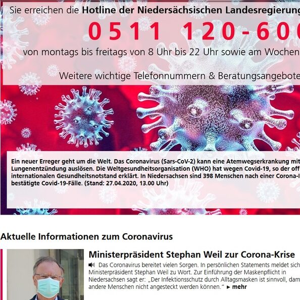 Internetseite des Landes Miedersachsen.